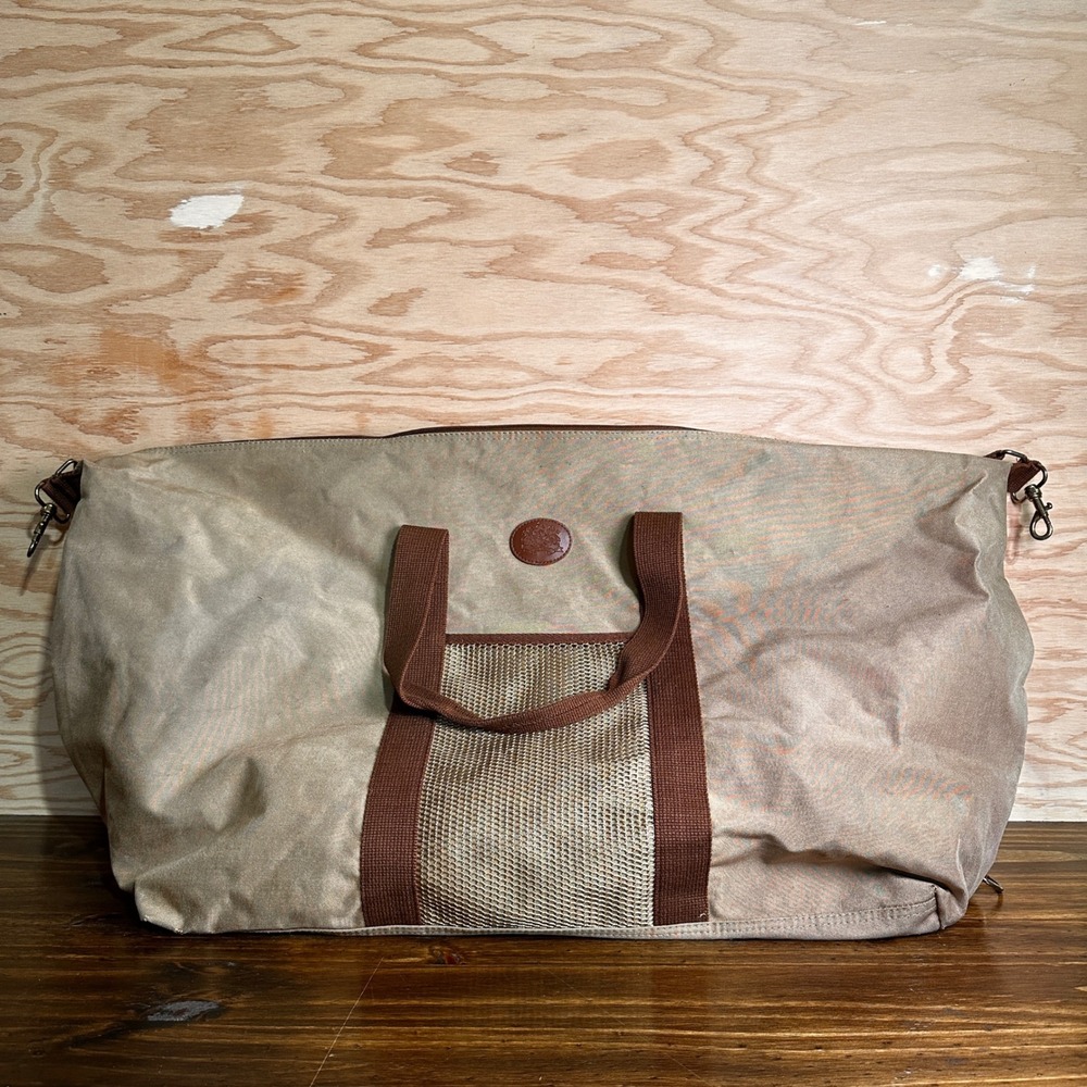 Ralph Lauren Duffel Bag Large Tan Canvas Mesh Pocket Travel Weekender Tote
